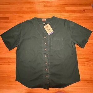 Western Cotton Button Front Shirt L Green V-Neck Utility‎ Workwear Cowgirl Style